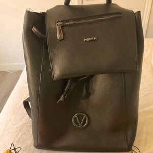Mario Valentino Black Leather Unisex Backpack